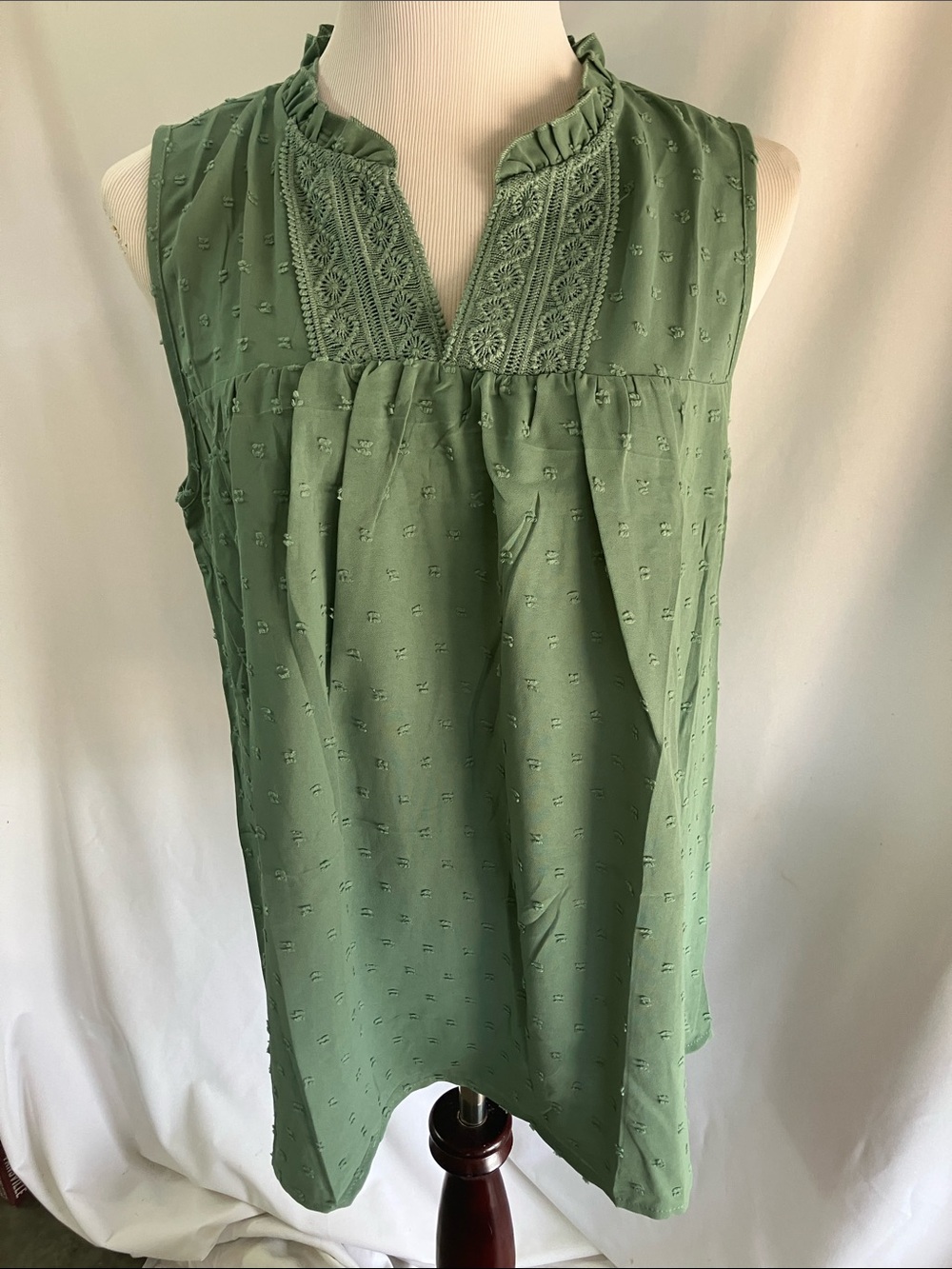 Embroidered Sage Green Sleeveless Womens Tank Top